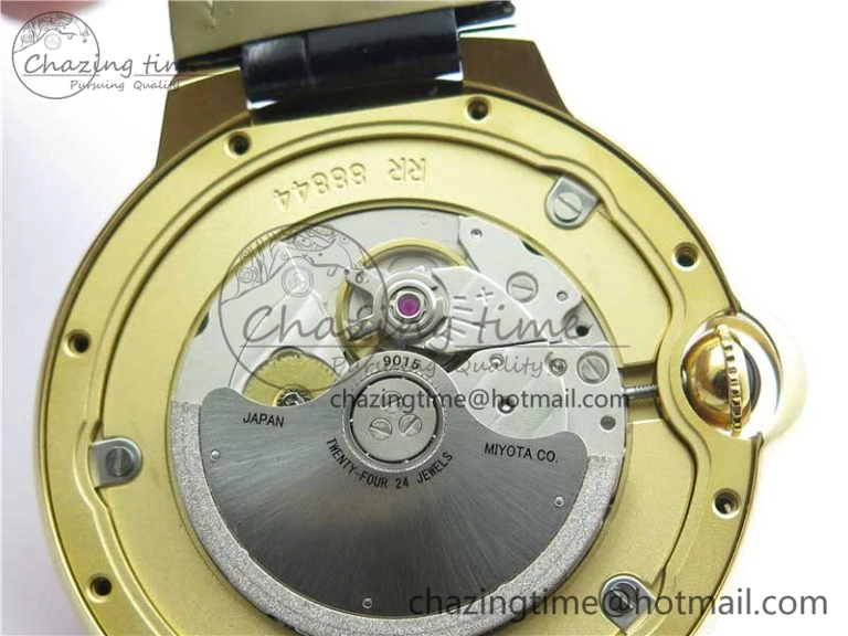 Ballon Bleu T Diamond YG Full Paved Diamonds with Roman Markers Dial on Black Leather Strap Miyota 9015