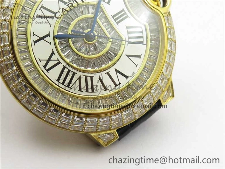 Ballon Bleu T Diamond YG Full Paved Diamonds with Roman Markers Dial on Black Leather Strap Miyota 9015