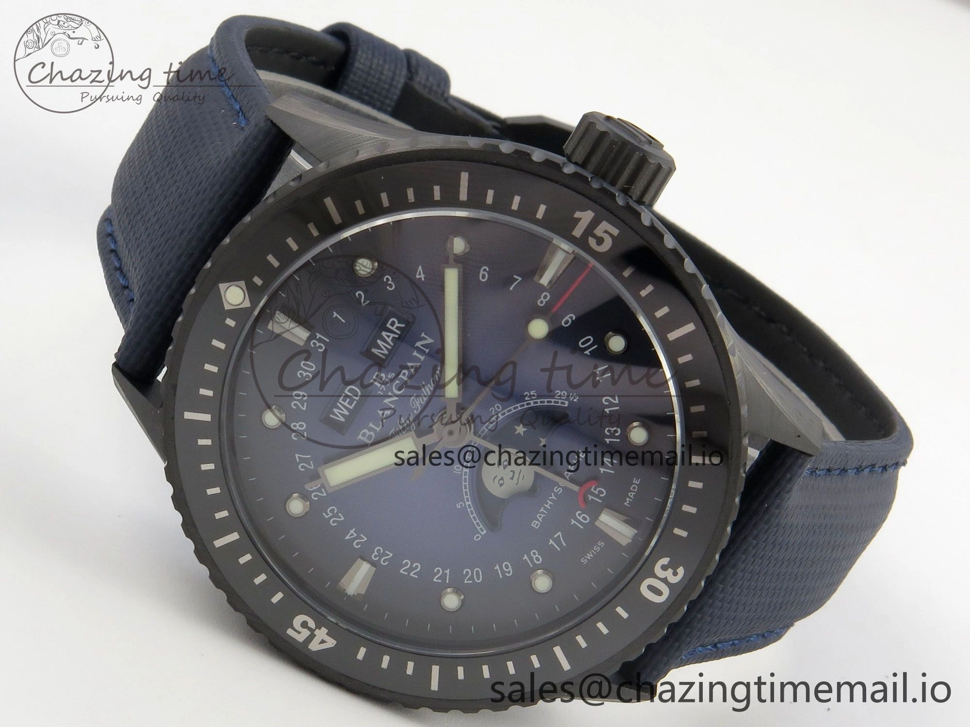 Bathyscaphe 43mm Ceramic DDDF 1:1 Best Edition Blue Dial on Blue Nylon Strap A6654