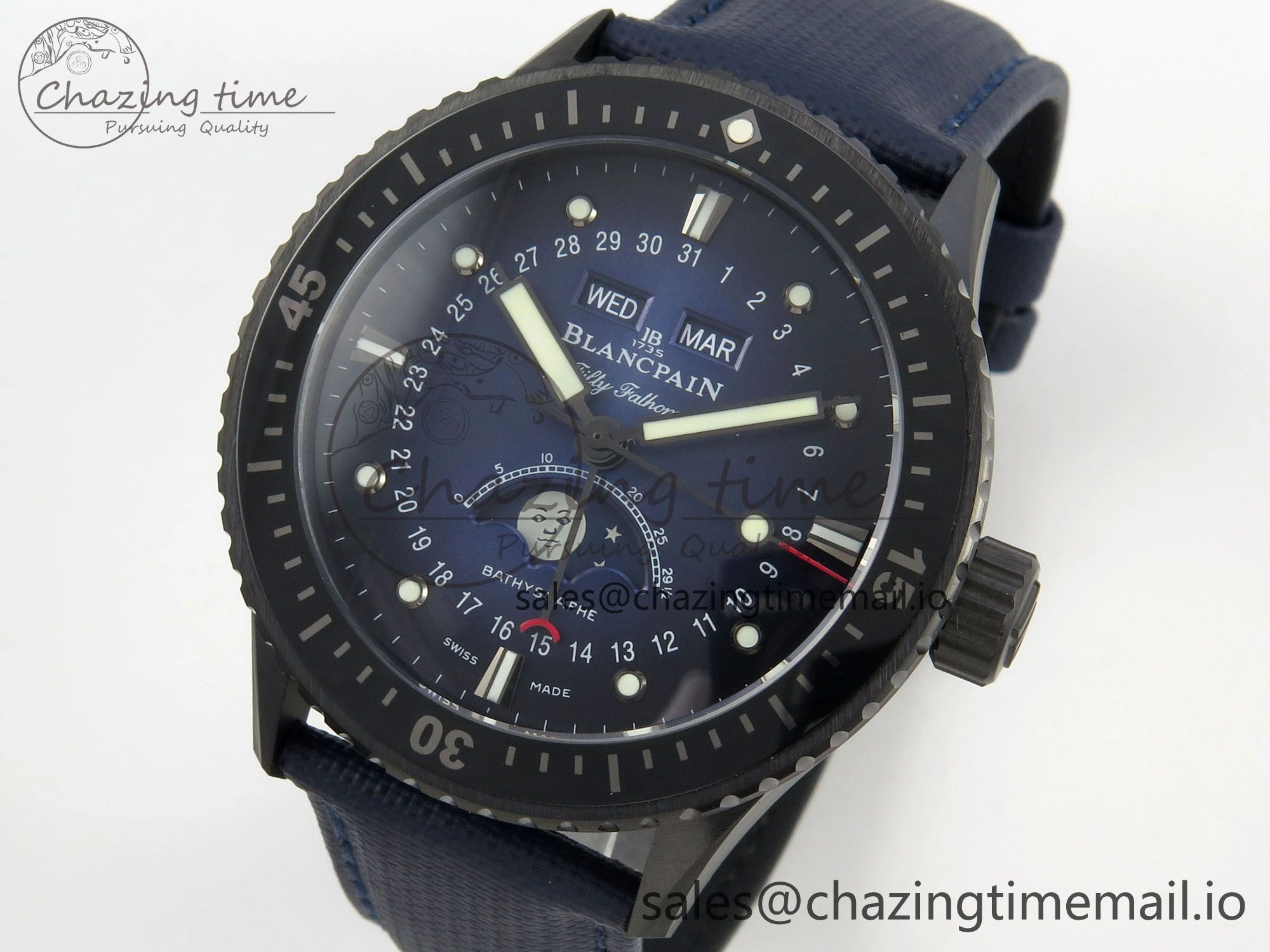 Bathyscaphe 43mm Ceramic DDDF 1:1 Best Edition Blue Dial on Blue Nylon Strap A6654