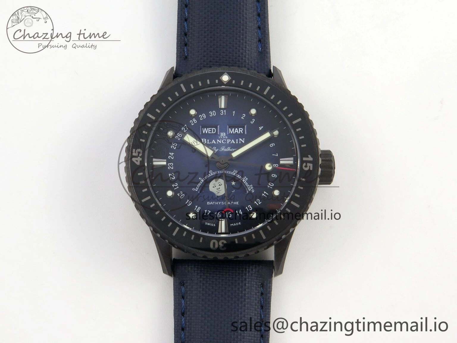 Bathyscaphe 43mm Ceramic DDDF 1:1 Best Edition Blue Dial on Blue Nylon Strap A6654