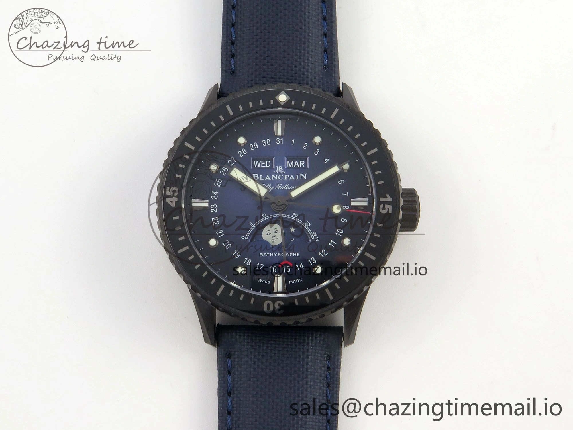 Bathyscaphe 43mm Ceramic DDDF 1:1 Best Edition Blue Dial on Blue Nylon Strap A6654