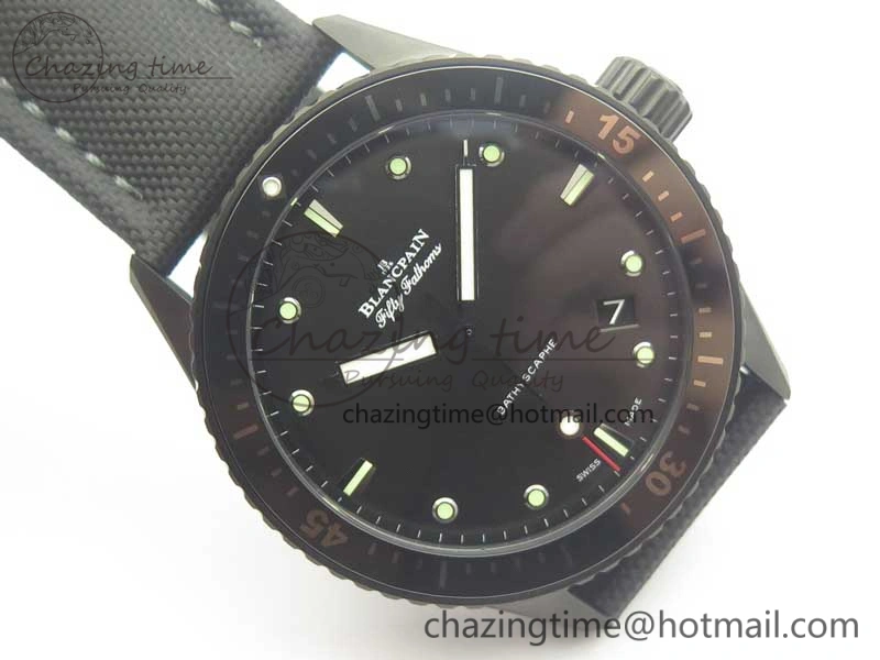 Bathyscaphe DLC ZF 11 Best Edition Black Dial on Black Sail-Canvas Strap A1315 (Free Rubber Strap)
