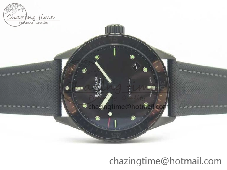 Bathyscaphe DLC ZF 11 Best Edition Black Dial on Black Sail-Canvas Strap A1315 (Free Rubber Strap)