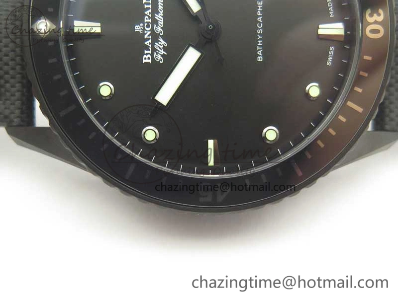 Bathyscaphe DLC ZF 11 Best Edition Black Dial on Black Sail-Canvas Strap A1315 (Free Rubber Strap)