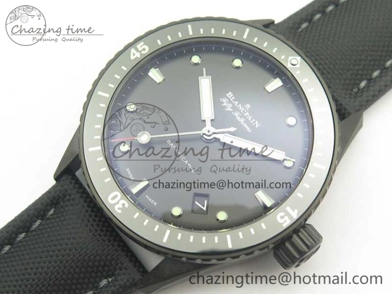 Bathyscaphe DLC ZF 11 Best Edition Black Dial on Black Sail-Canvas Strap A1315 (Free Rubber Strap)