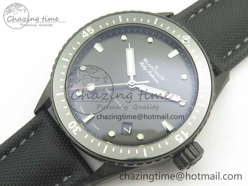Bathyscaphe DLC ZF 11 Best Edition Black Dial on Black Sail-Canvas Strap A1315 (Free Rubber Strap)