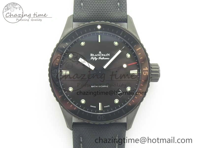 Bathyscaphe DLC ZF 11 Best Edition Black Dial on Black Sail-Canvas Strap A1315 (Free Rubber Strap)