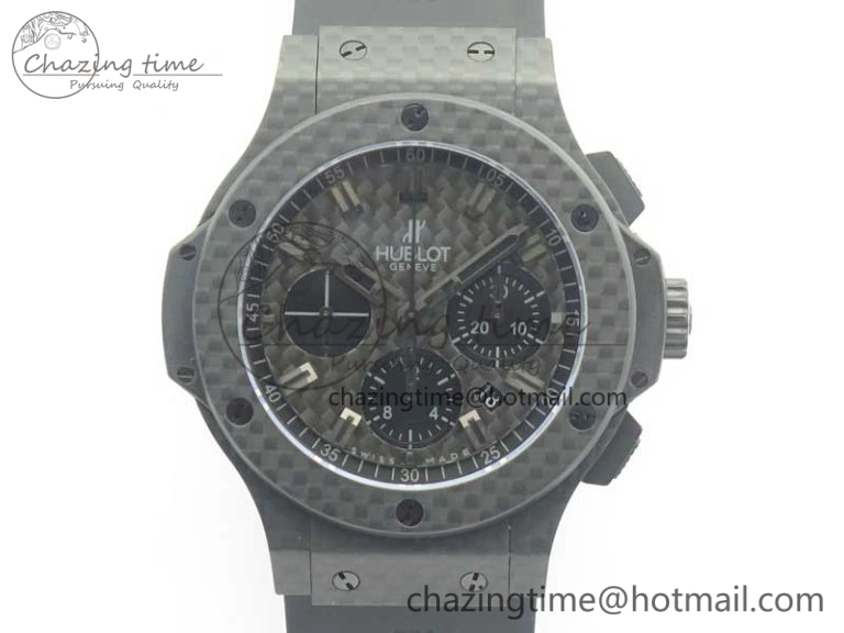 Big Bang 44mm Full Carbon Fiber 3AF CF Dial Black Markers Hands on Black Rubber Strap HUB4100