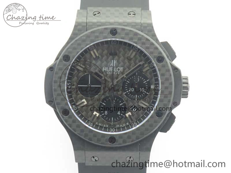 Big Bang 44mm Full Carbon Fiber 3AF CF Dial Black Markers Hands on Black Rubber Strap HUB4100