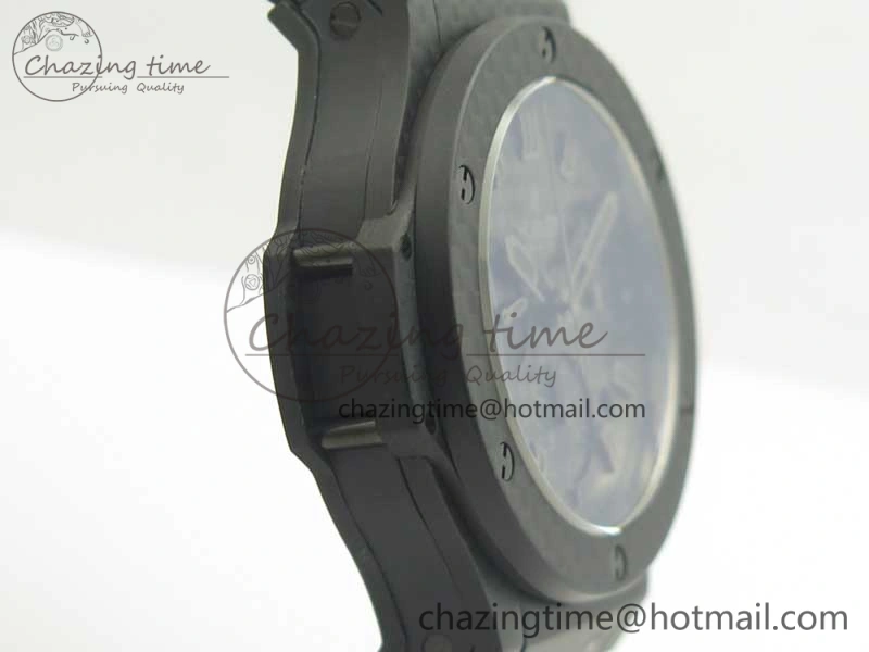 Big Bang 44mm Full Carbon Fiber 3AF CF Dial Black Markers Hands on Black Rubber Strap HUB4100