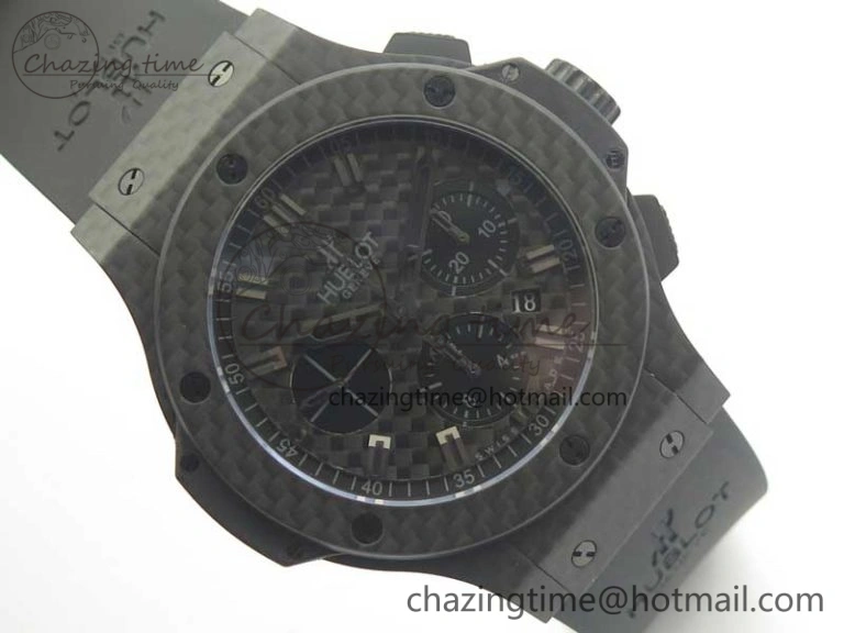 Big Bang 44mm Full Carbon Fiber 3AF CF Dial Black Markers Hands on Black Rubber Strap HUB4100
