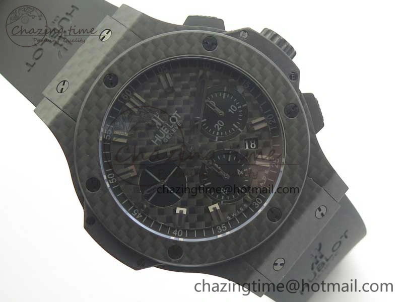 Big Bang 44mm Full Carbon Fiber 3AF CF Dial Black Markers Hands on Black Rubber Strap HUB4100