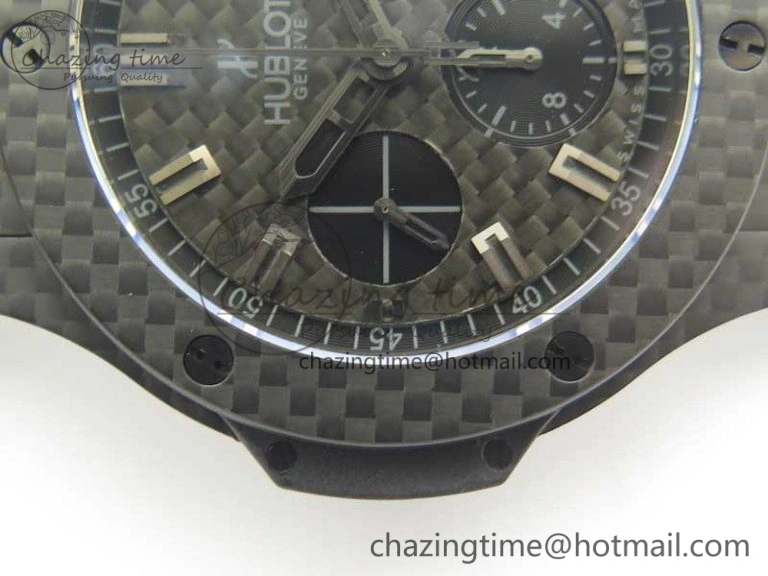 Big Bang 44mm Full Carbon Fiber 3AF CF Dial Black Markers Hands on Black Rubber Strap HUB4100