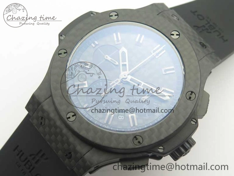 Big Bang 44mm Full Carbon Fiber 3AF CF Dial Black Markers Hands on Black Rubber Strap HUB4100