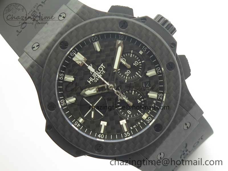 Big Bang 44mm Full Carbon Fiber 3AF CF Dial Silver Markers Hands on Black Rubber Strap HUB4100