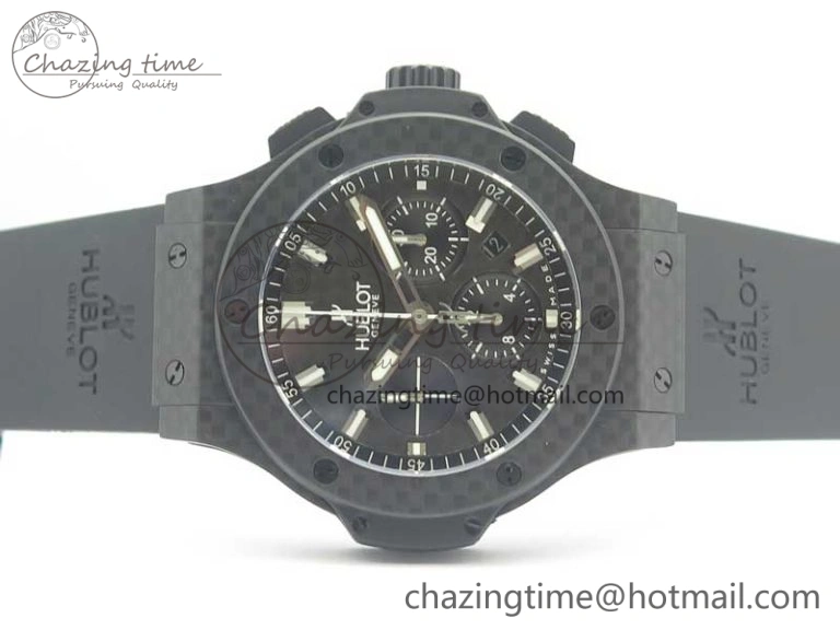 Big Bang 44mm Full Carbon Fiber 3AF CF Dial Silver Markers Hands on Black Rubber Strap HUB4100