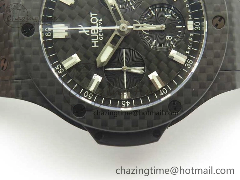 Big Bang 44mm Full Carbon Fiber 3AF CF Dial Silver Markers Hands on Black Rubber Strap HUB4100
