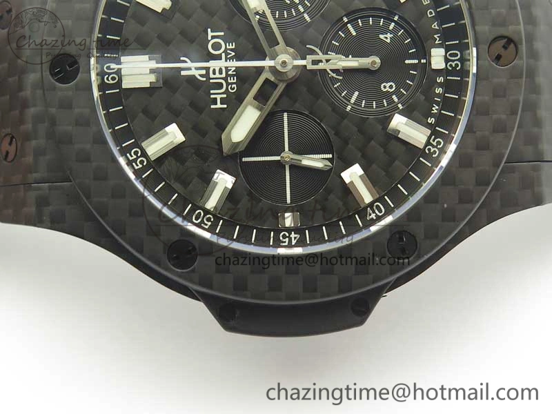 Big Bang 44mm Full Carbon Fiber 3AF CF Dial Silver Markers Hands on Black Rubber Strap HUB4100