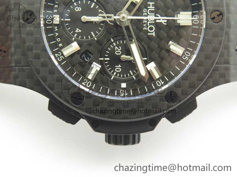 Big Bang 44mm Full Carbon Fiber 3AF CF Dial Silver Markers Hands on Black Rubber Strap HUB4100