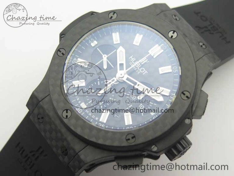 Big Bang 44mm Full Carbon Fiber 3AF CF Dial Silver Markers Hands on Black Rubber Strap HUB4100