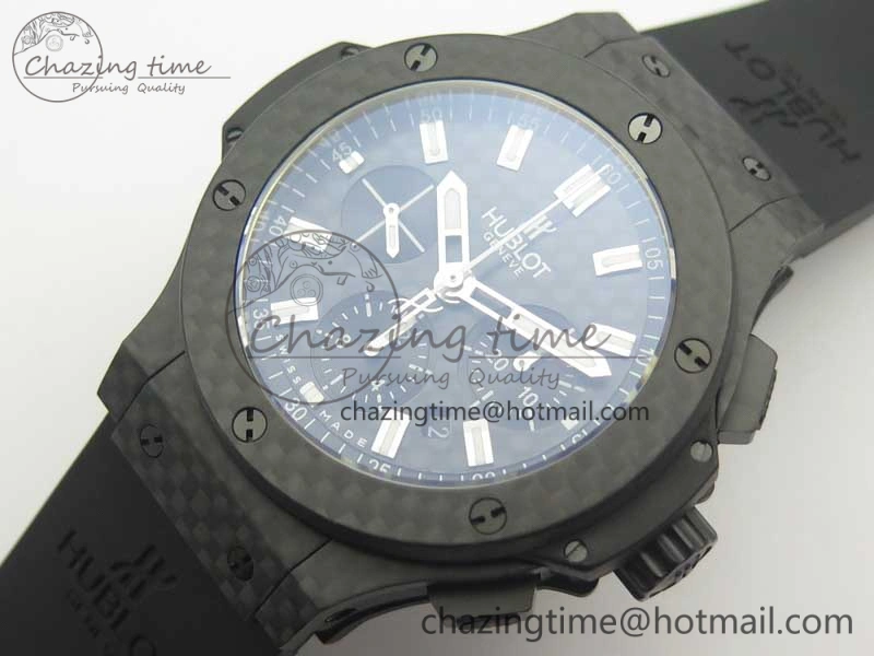 Big Bang 44mm Full Carbon Fiber 3AF CF Dial Silver Markers Hands on Black Rubber Strap HUB4100