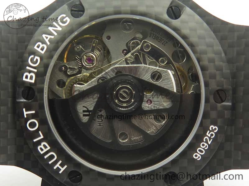 Big Bang 44mm Full Carbon Fiber 3AF CF Dial Silver Markers Hands on Black Rubber Strap HUB4100