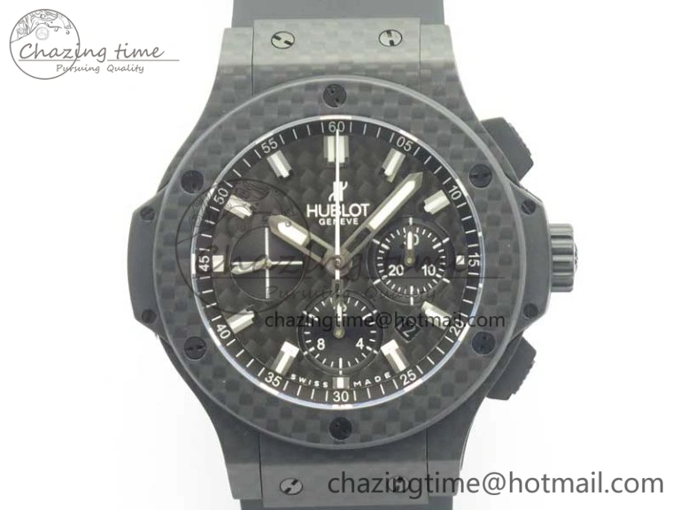 Big Bang 44mm Full Carbon Fiber 3AF CF Dial Silver Markers Hands on Black Rubber Strap HUB4100