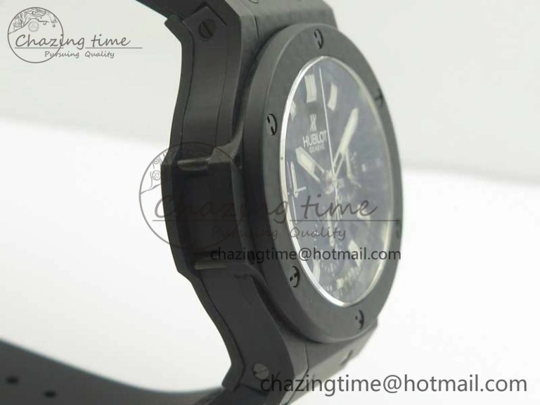Big Bang 44mm Full Carbon Fiber 3AF CF Dial Silver Markers Hands on Black Rubber Strap HUB4100