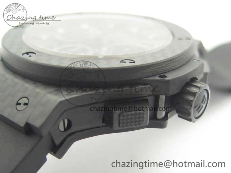 Big Bang 44mm Full Carbon Fiber 3AF Skeleton Dial Black Markers Hands on Black Rubber Strap HUB4100