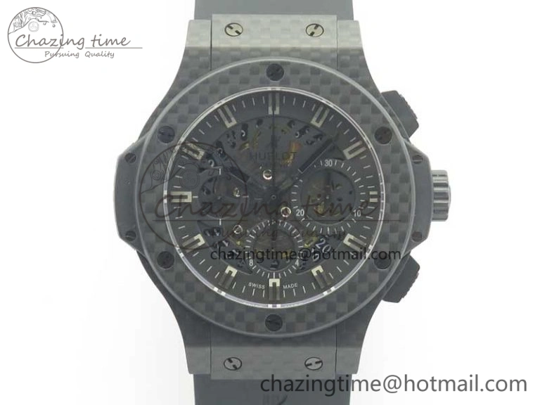 Big Bang 44mm Full Carbon Fiber 3AF Skeleton Dial Black Markers Hands on Black Rubber Strap HUB4100