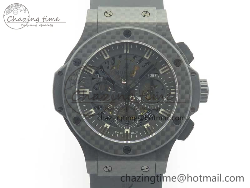 Big Bang 44mm Full Carbon Fiber 3AF Skeleton Dial Black Markers Hands on Black Rubber Strap HUB4100