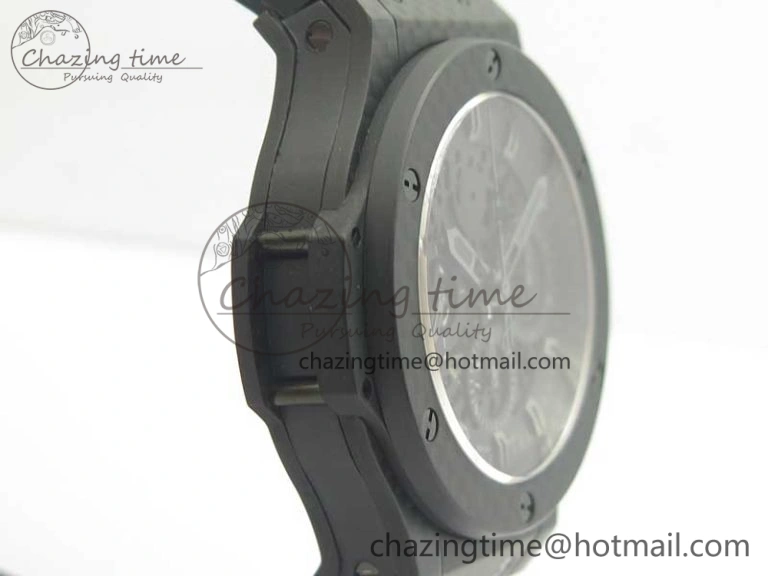 Big Bang 44mm Full Carbon Fiber 3AF Skeleton Dial Black Markers Hands on Black Rubber Strap HUB4100