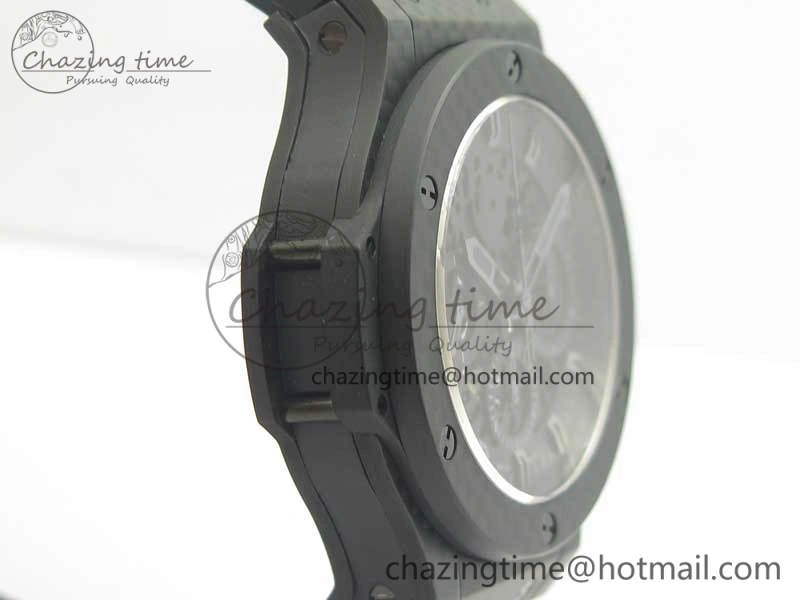 Big Bang 44mm Full Carbon Fiber 3AF Skeleton Dial Black Markers Hands on Black Rubber Strap HUB4100
