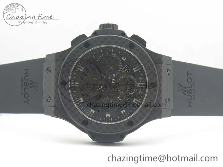 Big Bang 44mm Full Carbon Fiber 3AF Skeleton Dial Black Markers Hands on Black Rubber Strap HUB4100