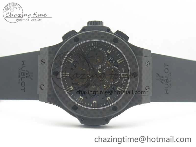 Big Bang 44mm Full Carbon Fiber 3AF Skeleton Dial Black Markers Hands on Black Rubber Strap HUB4100