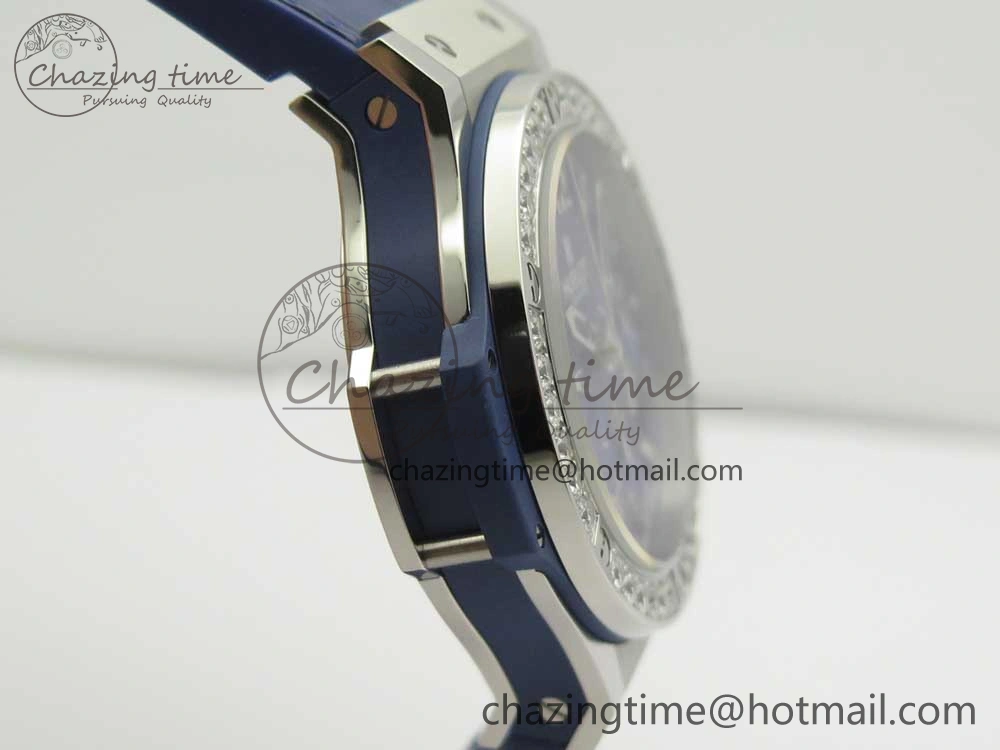 Big Bang 44mm SS V6F 1:1 Best Edition Blue Dial Diamonds Bezel on Blue Gummy Strap HUB4104