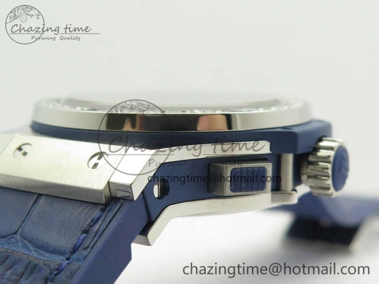 Big Bang 44mm SS V6F 1:1 Best Edition Blue Dial Diamonds Bezel on Blue Gummy Strap HUB4104