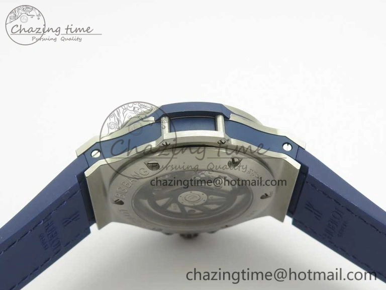 Big Bang 44mm SS V6F 1:1 Best Edition Blue Dial Diamonds Bezel on Blue Gummy Strap HUB4104