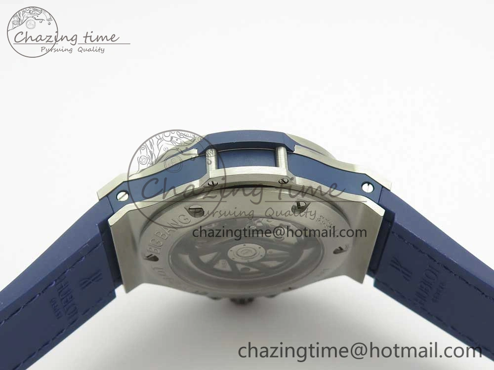 Big Bang 44mm SS V6F 1:1 Best Edition Blue Dial Diamonds Bezel on Blue Gummy Strap HUB4104