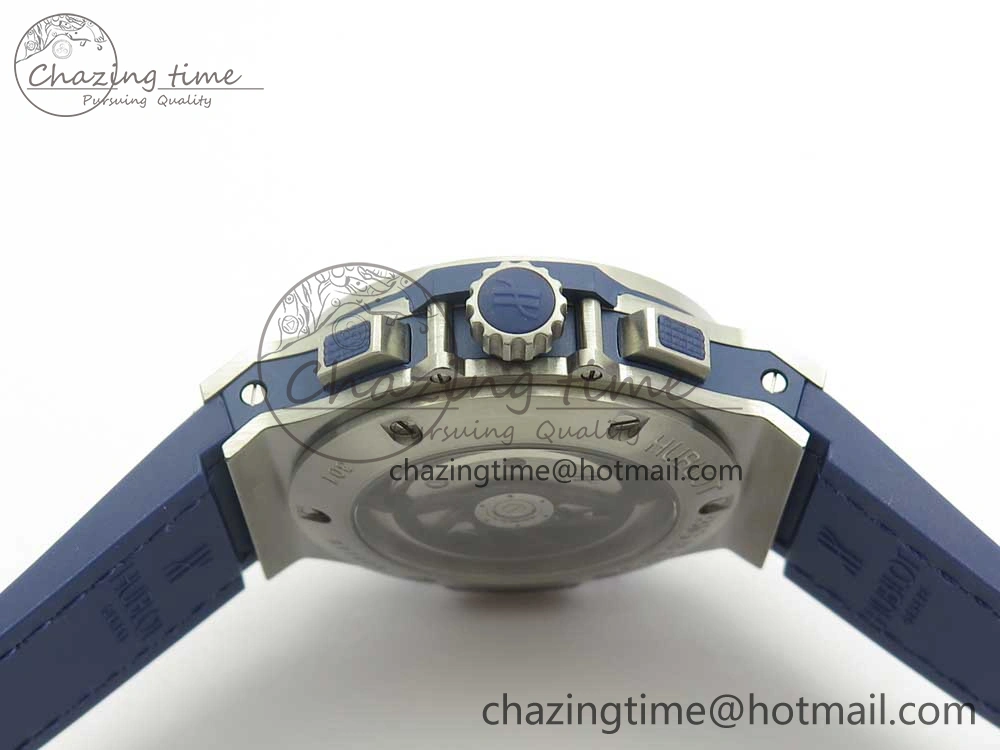 Big Bang 44mm SS V6F 1:1 Best Edition Blue Dial Diamonds Bezel on Blue Gummy Strap HUB4104