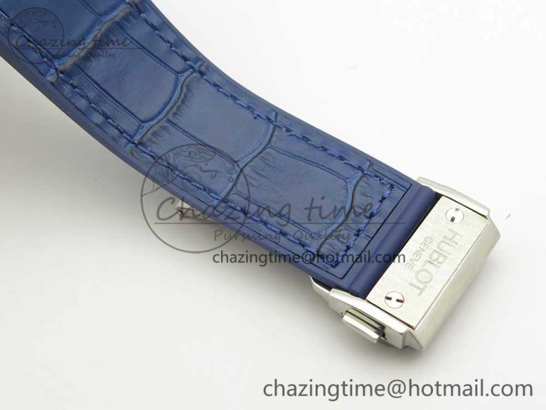 Big Bang 44mm SS V6F 1:1 Best Edition Blue Dial Diamonds Bezel on Blue Gummy Strap HUB4104