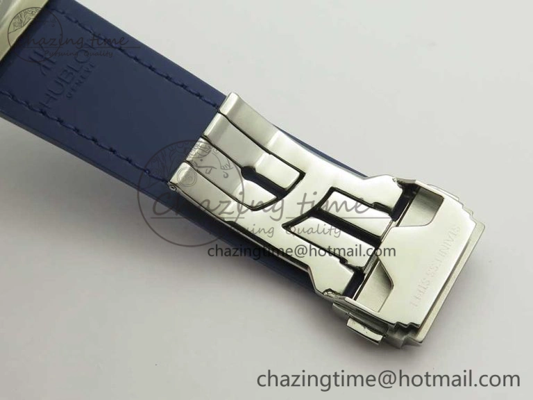 Big Bang 44mm SS V6F 1:1 Best Edition Blue Dial Diamonds Bezel on Blue Gummy Strap HUB4104