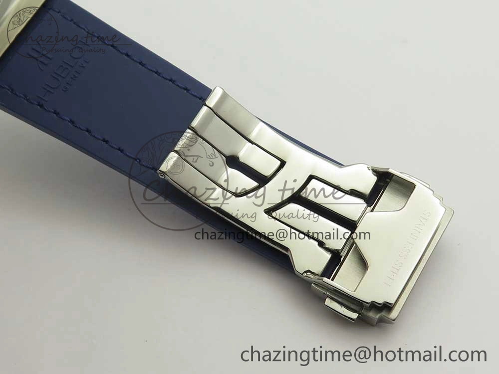 Big Bang 44mm SS V6F 1:1 Best Edition Blue Dial Diamonds Bezel on Blue Gummy Strap HUB4104
