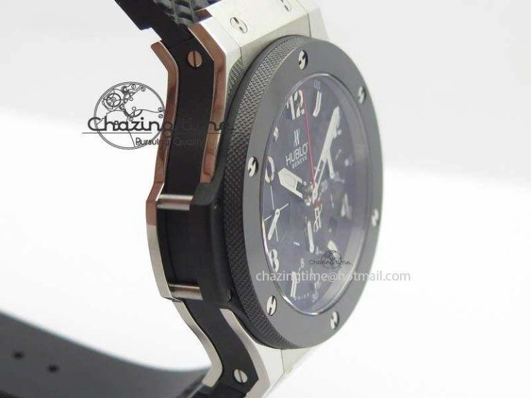 Big Bang Evolution 44mm SS Black Dial Ceramic Bezel On Black Rubber Strap HUB4104