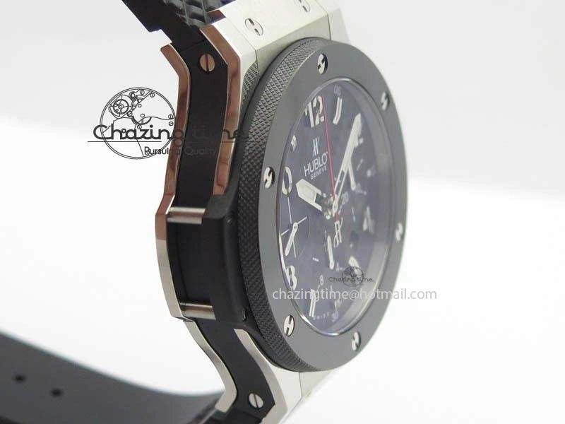 Big Bang Evolution 44mm SS Black Dial Ceramic Bezel On Black Rubber Strap HUB4104