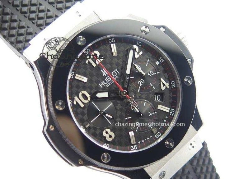Big Bang Evolution 44mm SS Black Dial Ceramic Bezel On Black Rubber Strap HUB4104