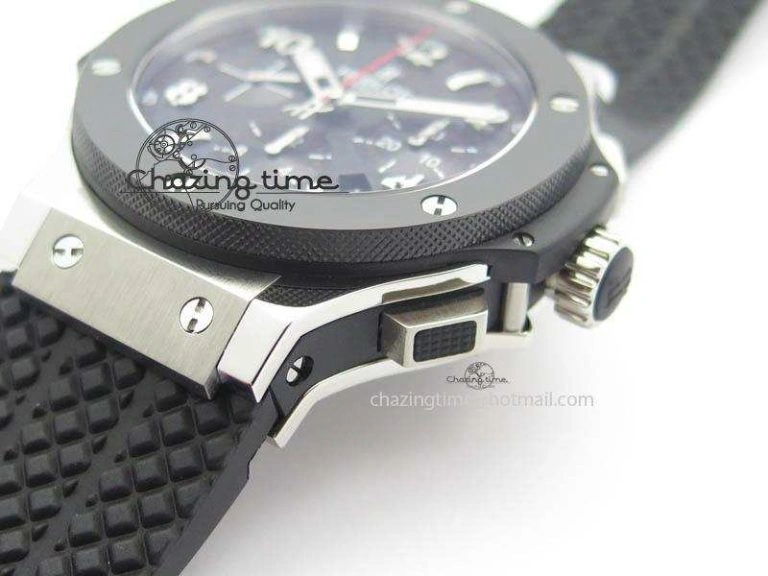 Big Bang Evolution 44mm SS Black Dial Ceramic Bezel On Black Rubber Strap HUB4104