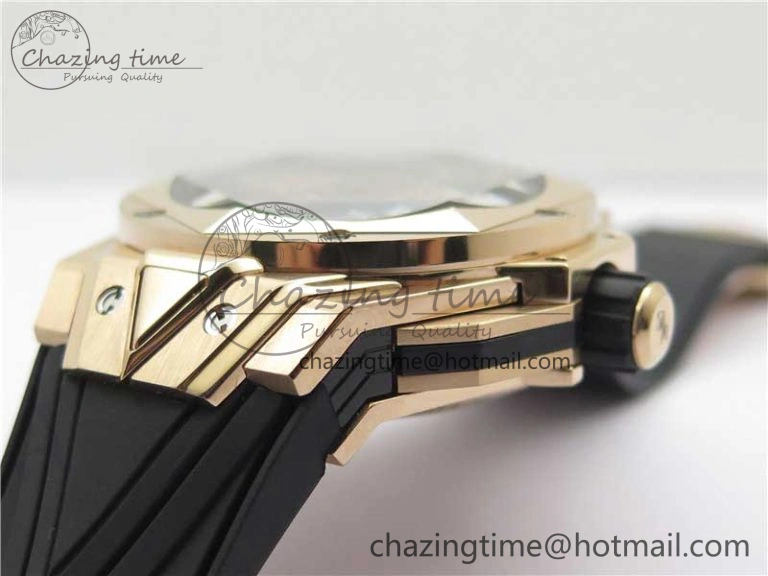 Big Bang Sang Bleu Chrono RG B50 Black Skeletonal Dial On Rubber Strap Asian 7750