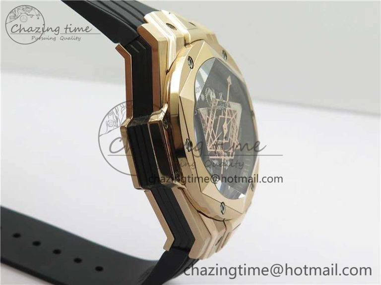 Big Bang Sang Bleu Chrono RG B50 Black Skeletonal Dial On Rubber Strap Asian 7750